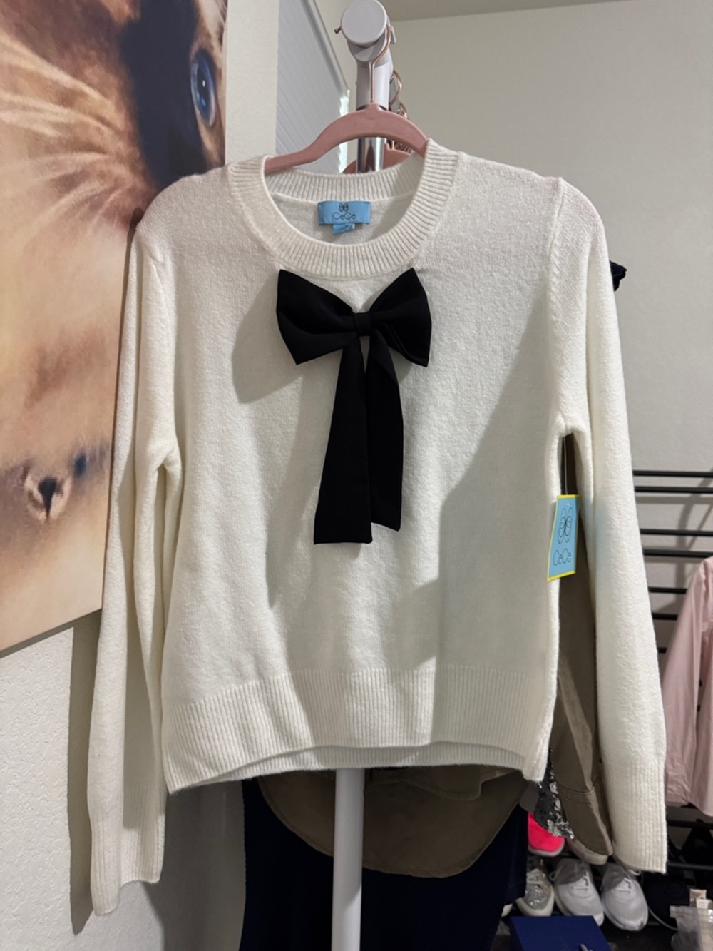 NWT Cece White Bow Sweater Sz M